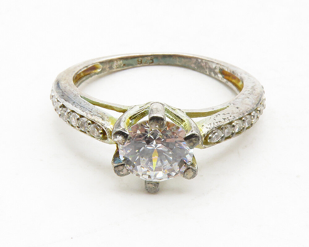 925 Sterling Silver  Vintage Cubic Zirconia Solitaire Accent Ring Sz 6 RG13198