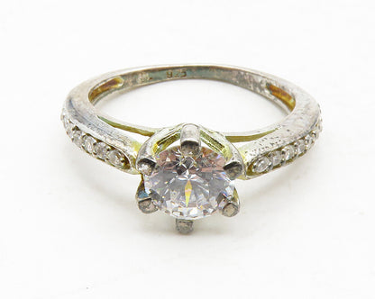 925 Sterling Silver  Vintage Cubic Zirconia Solitaire Accent Ring Sz 6 RG13198