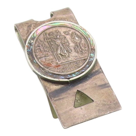 MEXICO 925 Silver  Vintage Abalone San Cristobal Protegenos Money Clip  TR3286