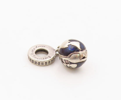 PANDORA 925 Silver  Vintage Enamel & Cubic Zirconia Globe Pendant  PT21819