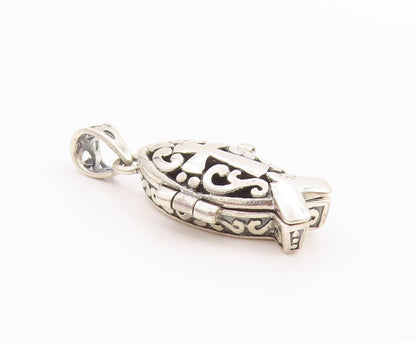 925 Sterling Silver Vintage Pendant Etched Swirly Cross Fish Box Charm  PT24583