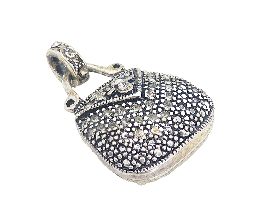 925 Sterling Silver  Vintage Topaz Open Swirl Purse Motif Drop Pendant  PT6200