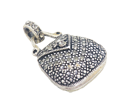 925 Sterling Silver  Vintage Topaz Open Swirl Purse Motif Drop Pendant  PT6200