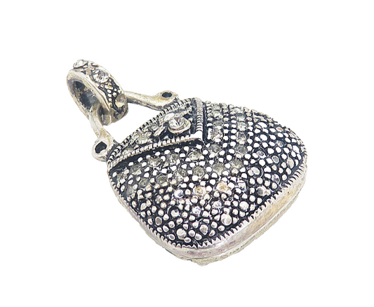925 Sterling Silver  Vintage Topaz Open Swirl Purse Motif Drop Pendant  PT6200