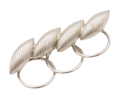 925 Sterling Silver Vintage Brooch Pin Designer Rings & Grooved Leaves  BP10885