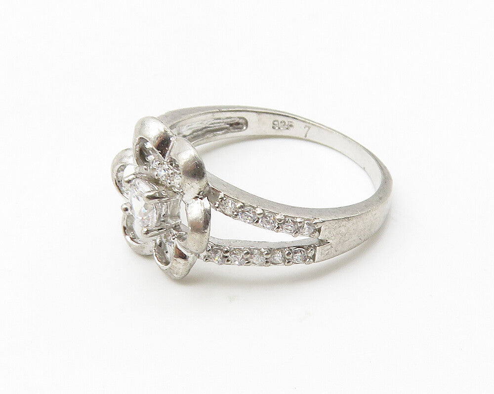 925 Sterling Silver  Cubic Zirconia Open Floral Motif Band Ring Sz 7  RG10362