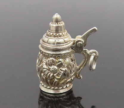 925 Silver  Vintage Floral Carved Water Jug Charm Pendant (OPENS)  PT22330