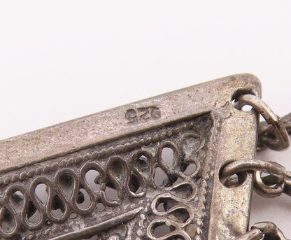 925 Silver  Vintage Triangular Floral & Diamond Pattern Brooch Pin  BP9427
