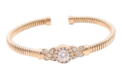 925 Sterling Silver Vintage Bracelet Gold Plated CZ Crossover Swirl Cuff BT11899