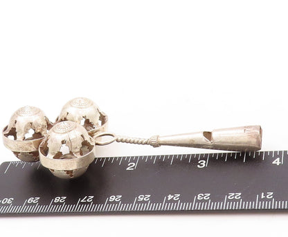 925 Sterling Silver Vintage Toy Solid Carved Rattling Baby Rattle  TR3813