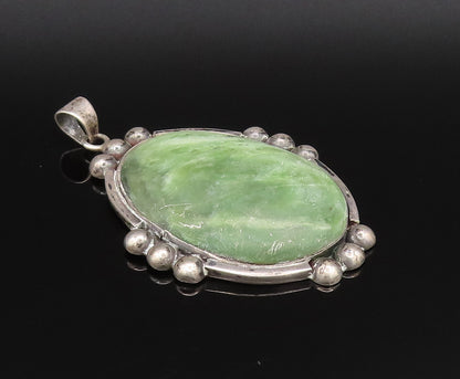 DAVID ALLENDE 925 Silver  Vintage Beaded Edge Green Jasper Pendant  PT21523