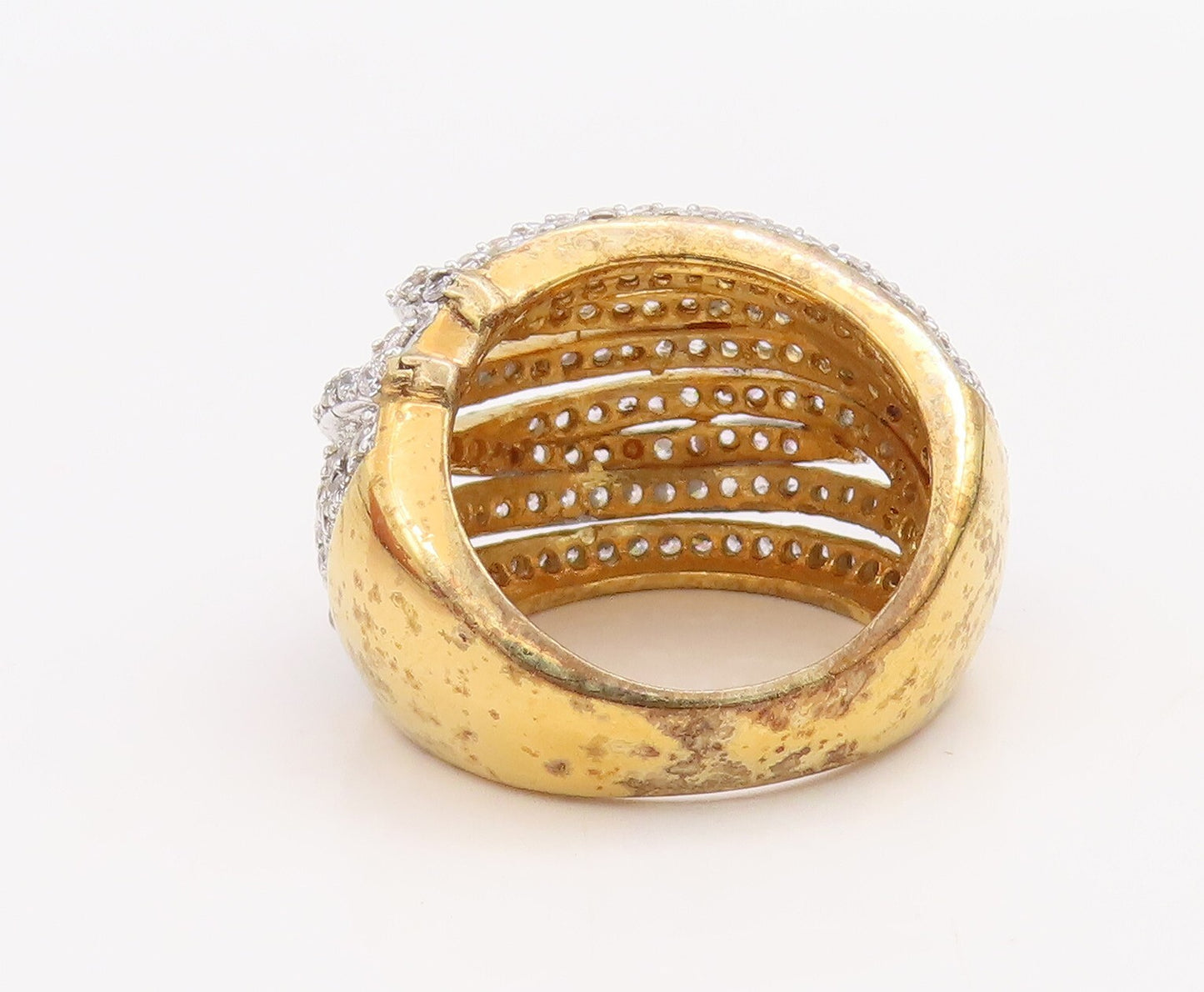 925 Sterling Silver Vintage Ring Gold Plated Designer CZ Inlay Band Sz 7 RG30541