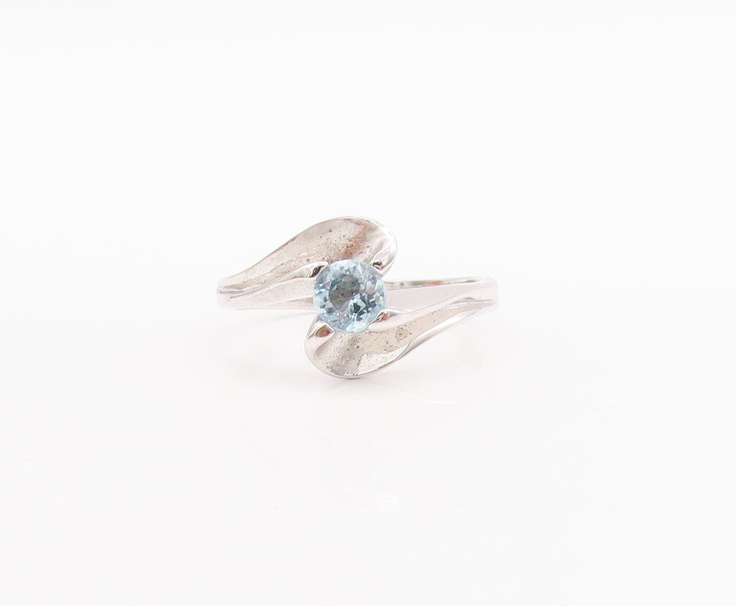 925 Sterling Silver Vintage Ring Modernist Design Carved Blue CZ Sz 7.5  RG29709