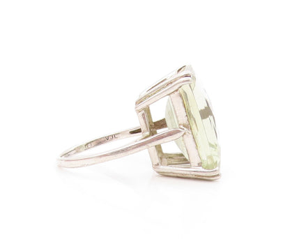 925 Sterling Silver Vintage Ring Rectangle Cut Green Amethyst  Sz 8  RG31888