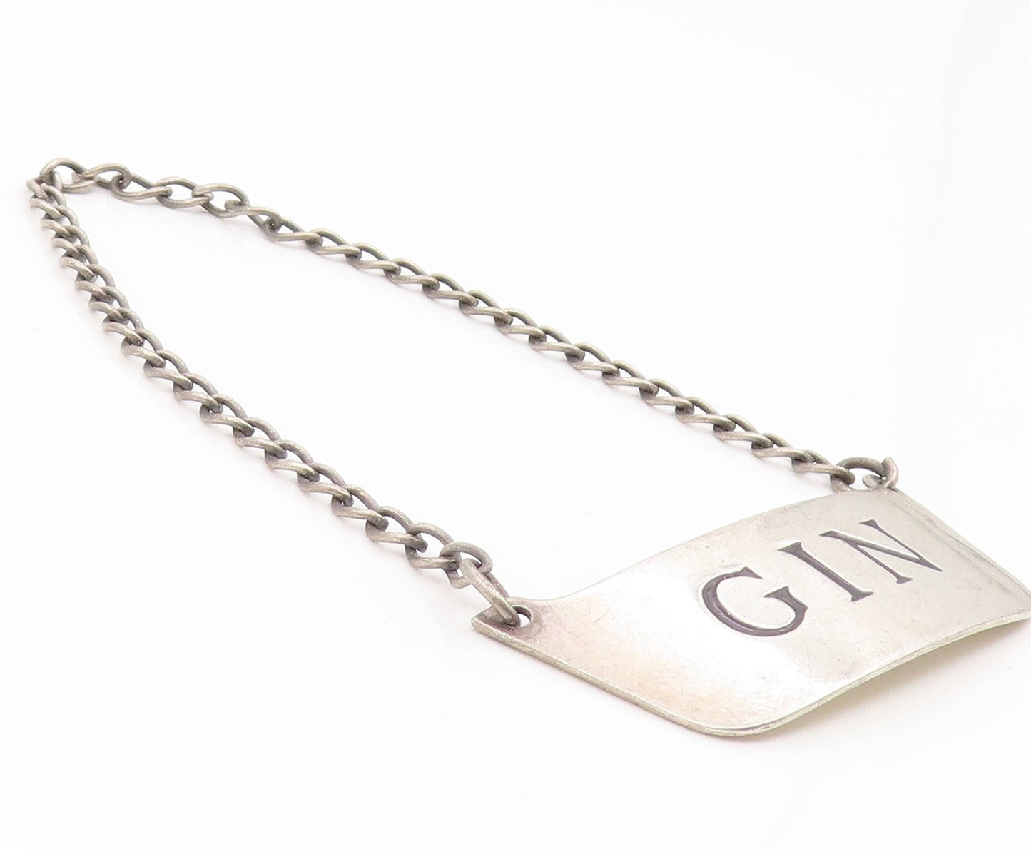 925 Sterling Silver Vintage Liquor Tag Classic Etched Gin Decanter Label  TR4213