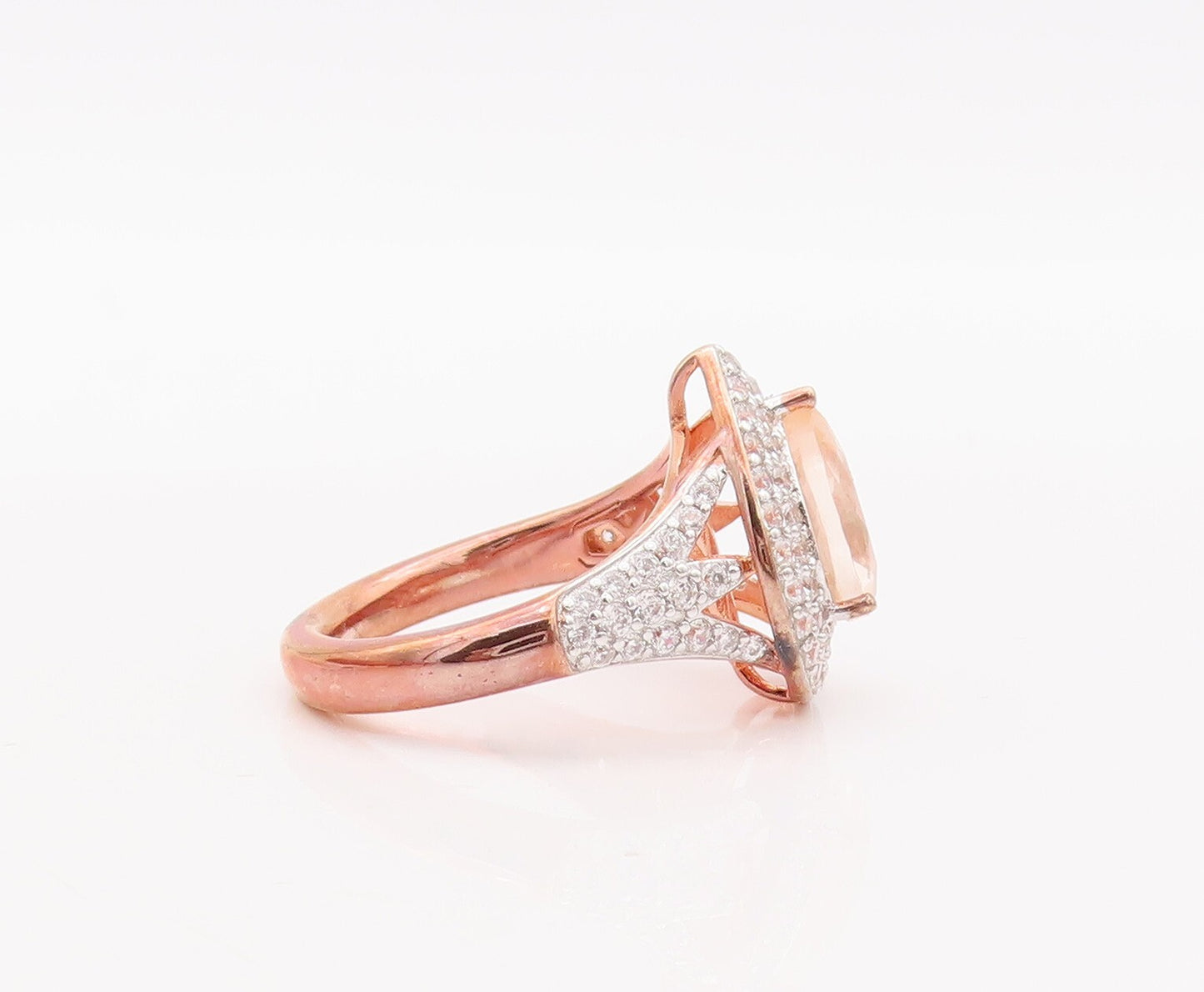 925 Sterling Silver Vintage Ring Rose Gold Plated Drop 2 Tone CZ  Sz 7  RG29321