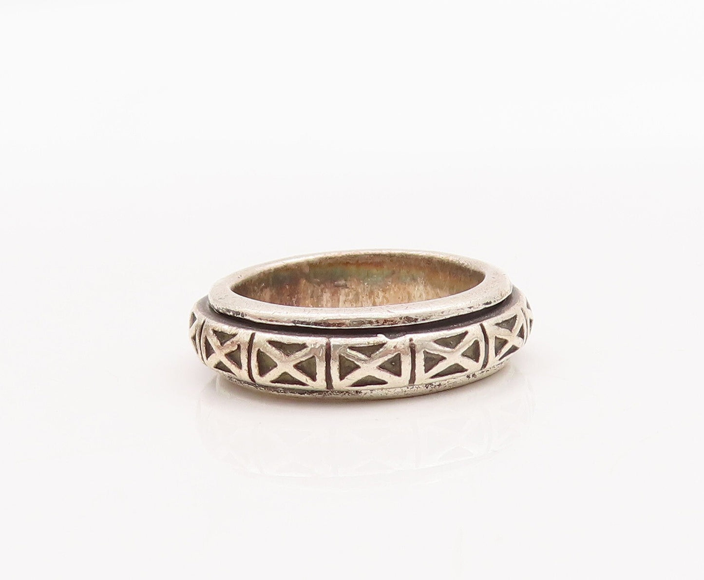 925 Sterling Silver Vintage Ring Minimalist Solid Carved 'x'   Sz 5.5  RG29097