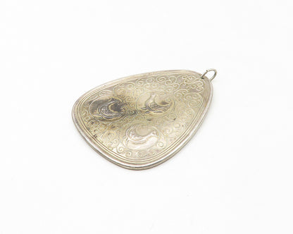 TOWLE 925 Sterling Silver   Vintage Floral Swirl Hen Pattern Pendant  PT13818