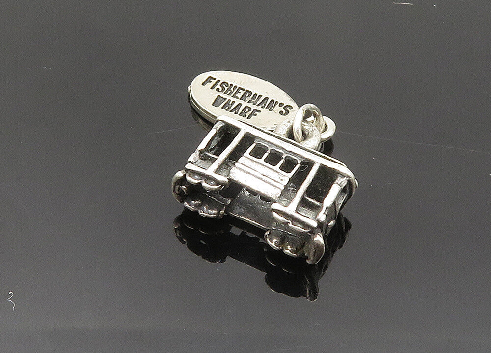 925 Sterling Silver  Vintage Fisherman's Wharf Trolley Car Pendant  PT15970