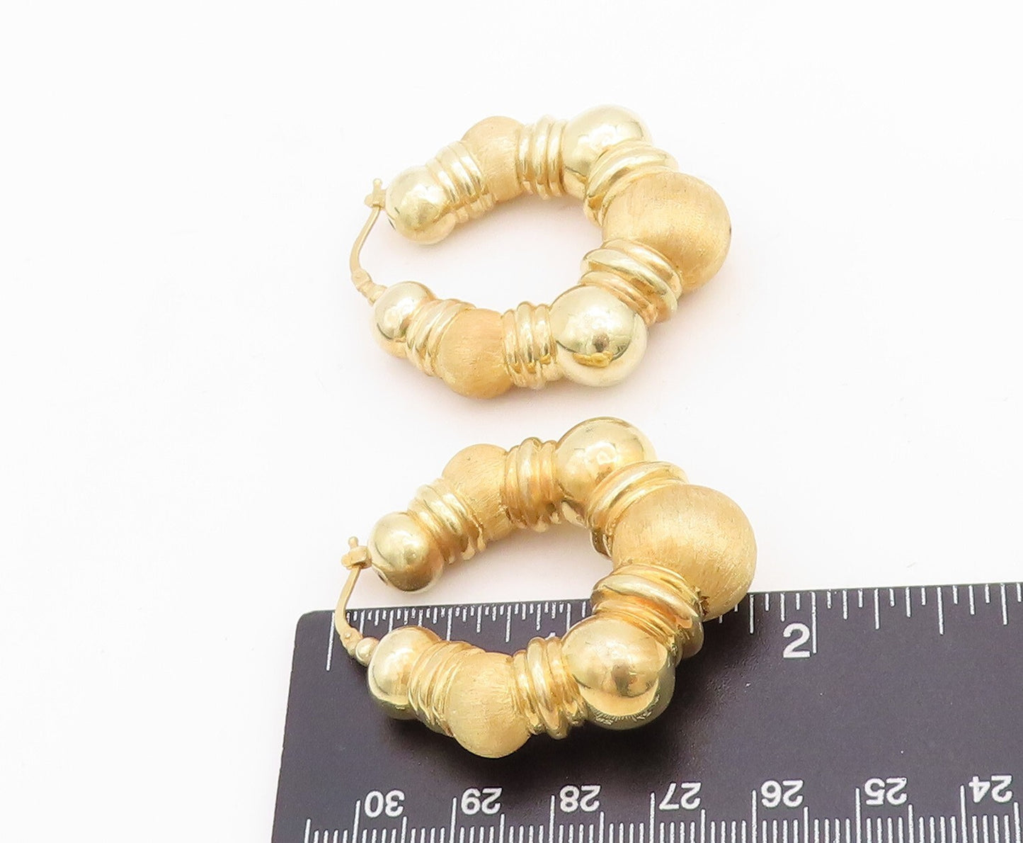 925 Sterling Silver Vintage Earrings Gold Plated Antique Carved Hoops  EG13220
