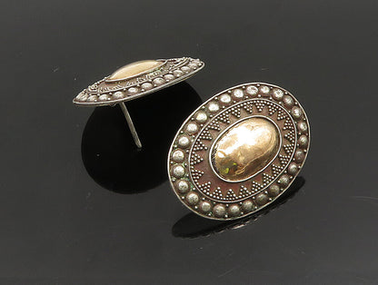 925 Silver & 18K GOLD  Vintage Beaded Oval Shaped Drop Earrings  EG11650