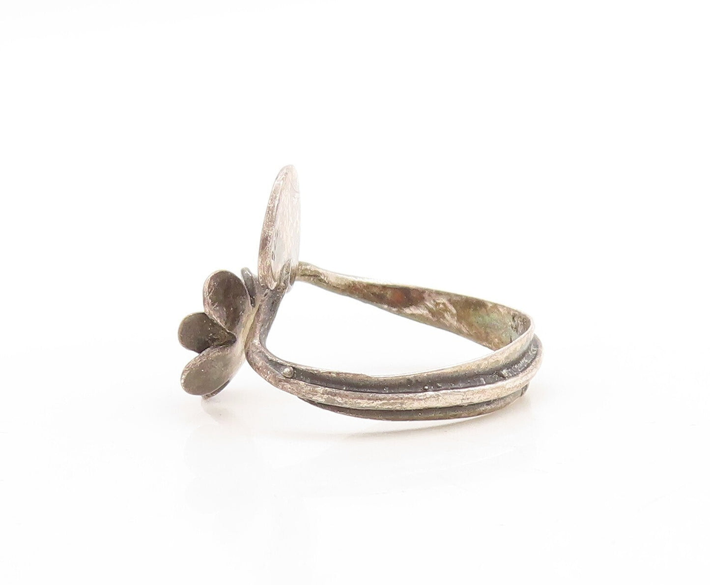 925 Sterling Silver Vintage Ring FINLAND Dark Tone Floral Carved  Sz 9  RG31160