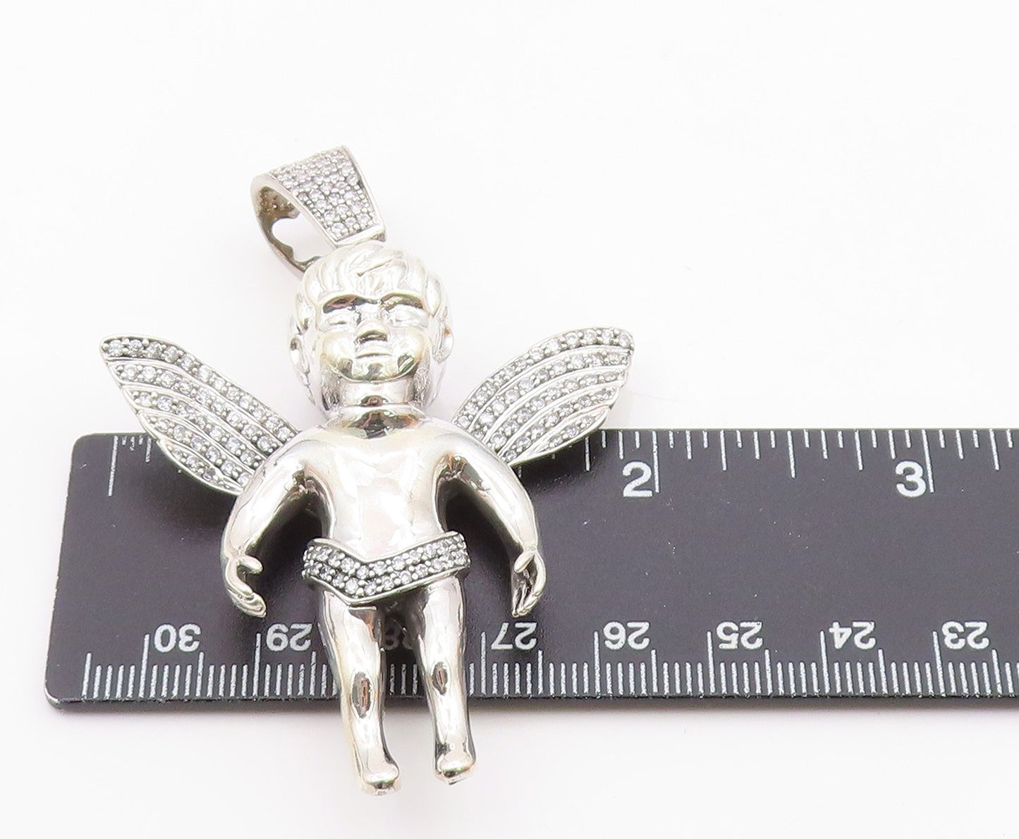 925 Sterling Silver  Vintage Shiny Cubic Zirconia Baby Angel Pendant  PT9545