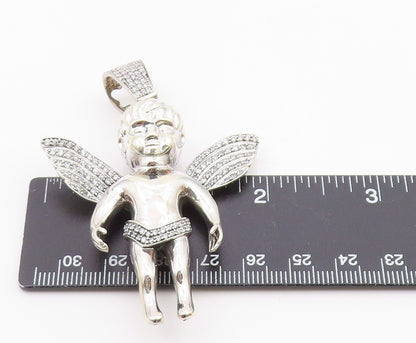 925 Sterling Silver  Vintage Shiny Cubic Zirconia Baby Angel Pendant  PT9545