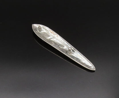 925 Silver  Vintage Inlaid Rhinestone Carved Swirls Linear Brooch Pin  BP9721