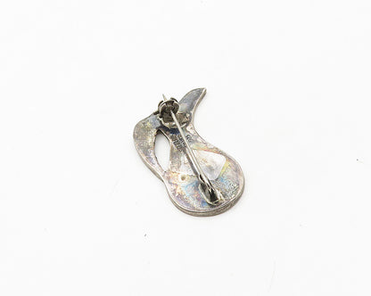 ISRAEL 925 Sterling Silver  Vintage Mother Of Pearl Mosaic Brooch Pin  BP7020