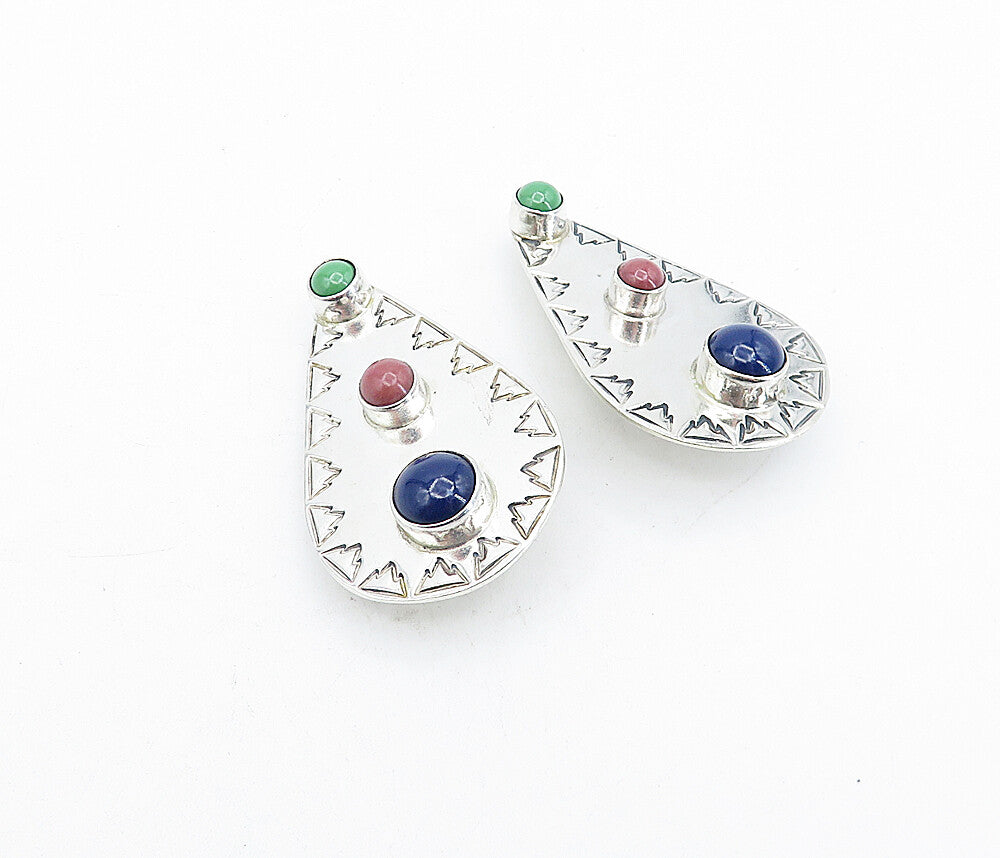 CARSI MEXICO 925 Silver  Vintage Lapis Lazuli Shiny Non Pierce Earrings EG2720