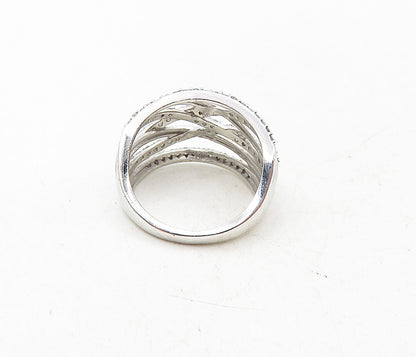 925 Sterling Silver  Shiny Genuine Diamonds Interlaced Band Ring Sz 5  RG9283
