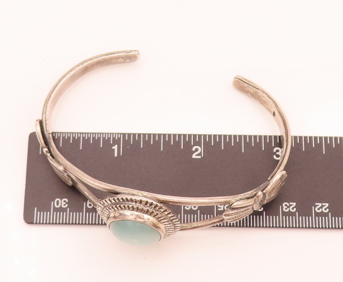 925 Silver Vintage Real Gemstone Carved Bow Split Cuff Bracelet BT10043
