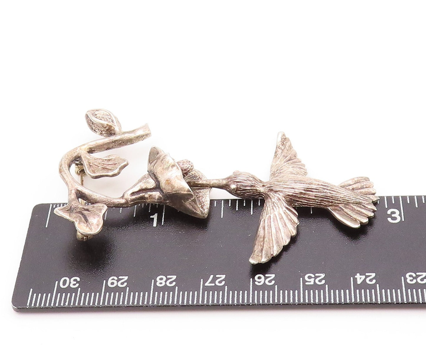 925 Sterling Silver Vintage Brooch Humming Bird Collecting Nectar  BP11529