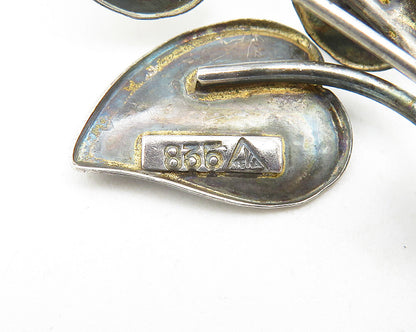 925 Sterling Silver  Vintage Shiny Cross Etched Flower Bunch Brooch Pin BP4236