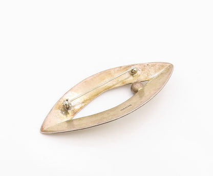 925 Sterling Silver Vintage Brooch Pin MEXICO Round Onyx Modernist Leaf  BP12573