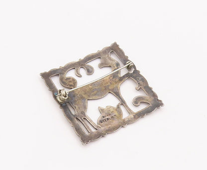 925 Sterling Silver Vintage Brooch Pin BROOKS Antique Jungle Landscape  BP10915