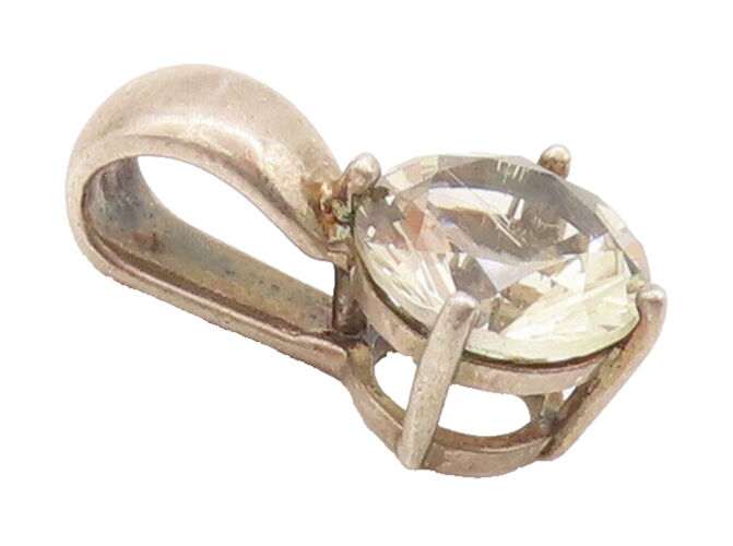 925 Sterling Silver Vintage Pendant Minimalist Single Stone Round Topaz  PT22631