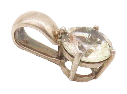 925 Sterling Silver Vintage Pendant Minimalist Single Stone Round Topaz  PT22631