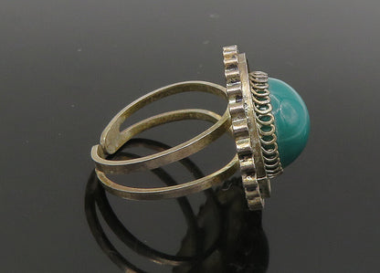 ISRAEL 925 Silver  Vintage Cabochon Green Onyx Cocktail Ring Sz 7.5  RG22623
