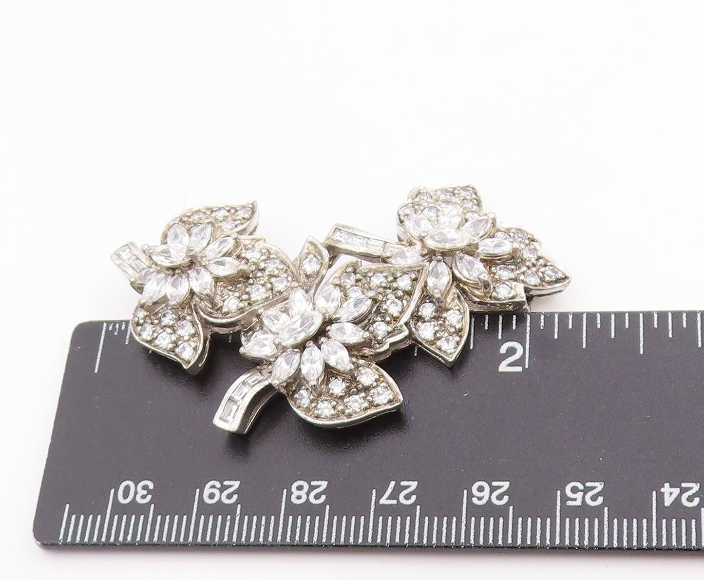 925 Sterling Silver Vintage Brooch Multi Shaped CZ Sparkling Floral Pin  BP11847