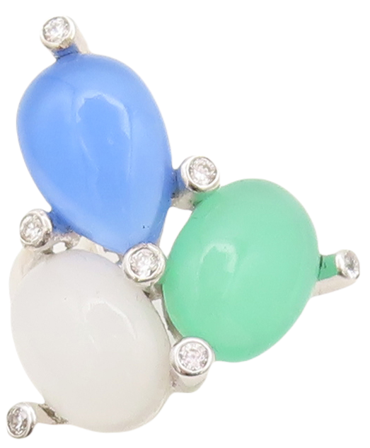 925 Sterling Silver Vintage Ring Cabochon Gemstones & CZ Beaded  Sz 7  RG29554