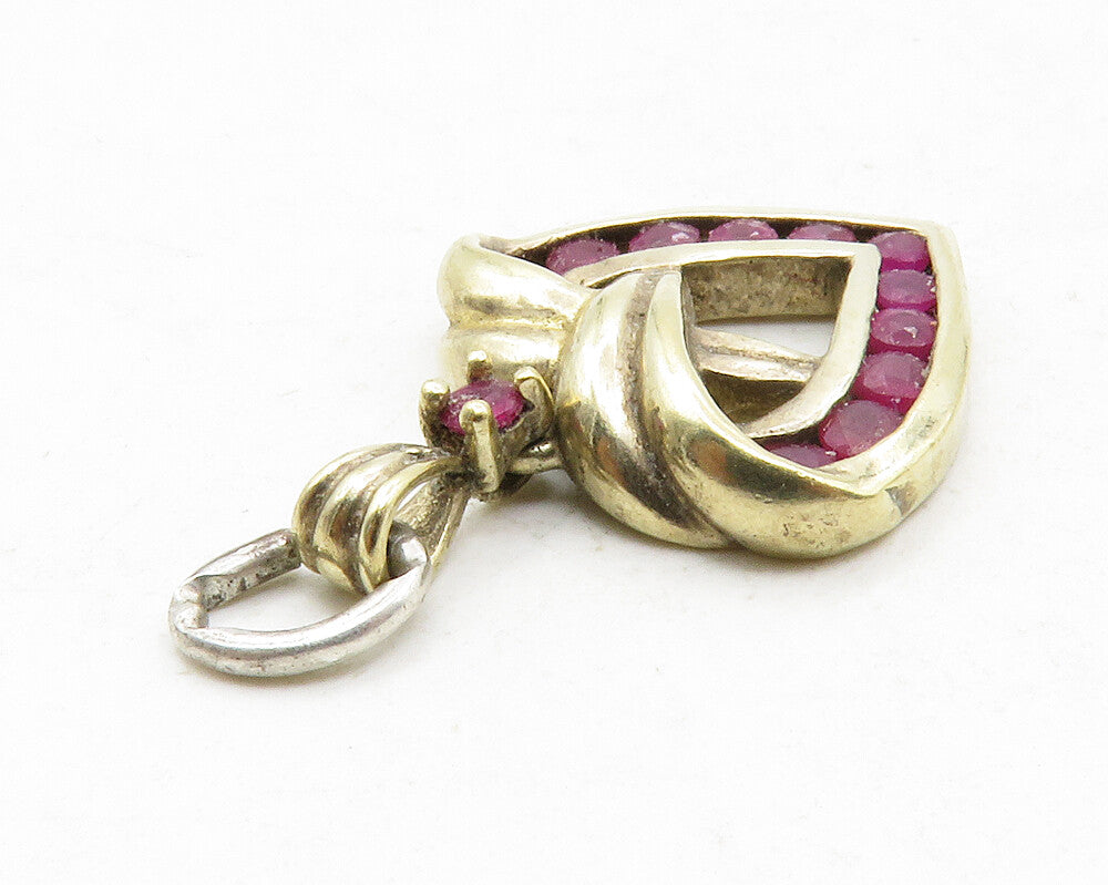 925 Sterling Silver Vintage Ruby Gold Plated Love Heart Drop Pendant PT9892