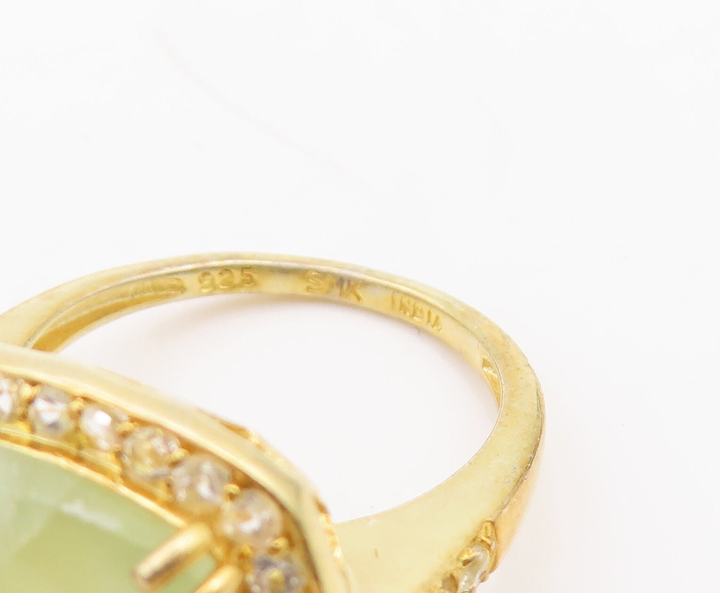 925 Sterling Silver Vintage Ring Gold Plated CZ & Green Gemstone  Sz 7  RG29033