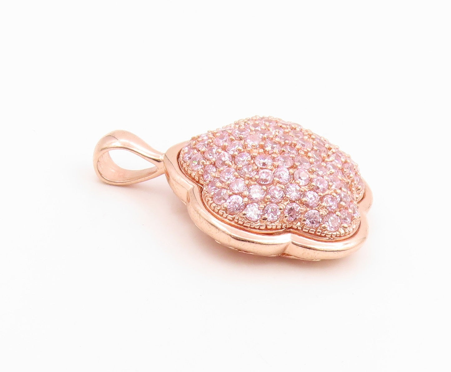 925 Sterling Silver Vintage Pendant Gold Plated Pink Topaz Lucky Clover  PT26074