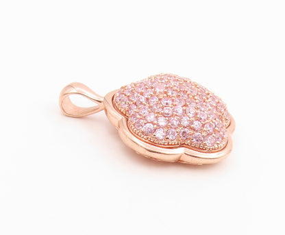 925 Sterling Silver Vintage Pendant Gold Plated Pink Topaz Lucky Clover  PT26074