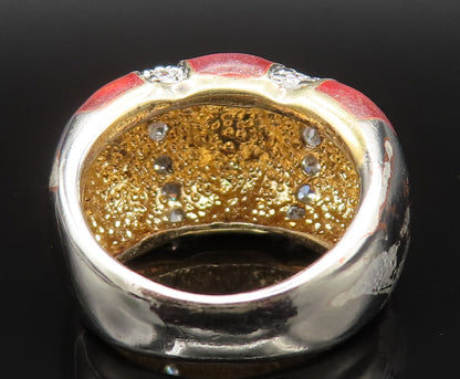 925 Sterling Silver  Vintage Enamel & Cubic Zirconia Dome Ring Sz 5  RG25379