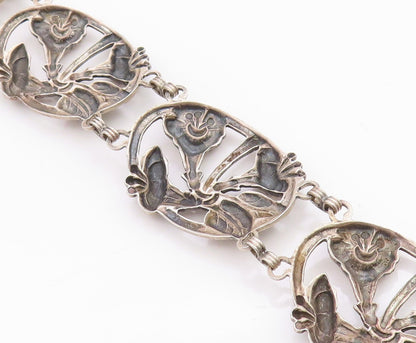 925 Sterling Silver Vintage Bracelet DANECRAFT Dark Tone Floral Cutout  BT11341