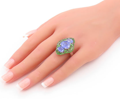 925 Sterling Silver Vintage Ring Tanzanite Halo Peridot Border  Sz 8.5  RG32521