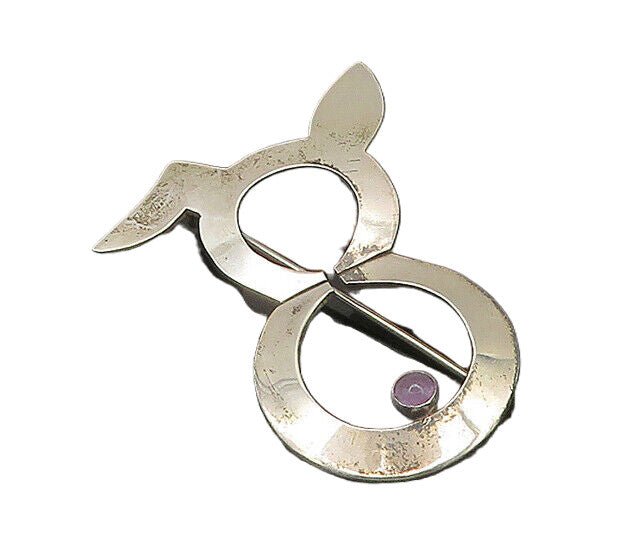 MEXICO 925 Silver  Vintage Amethyst Bunny Rabbit Motif Brooch Pin  BP8259